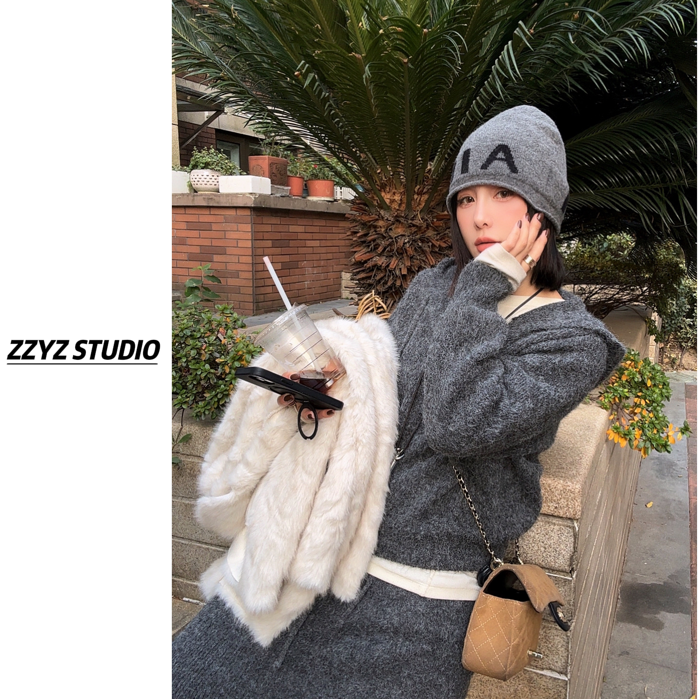 【ZZYZ】“奥法庄园”软糯连帽V领显瘦毛衣➕超H版型半身裙两件套套装