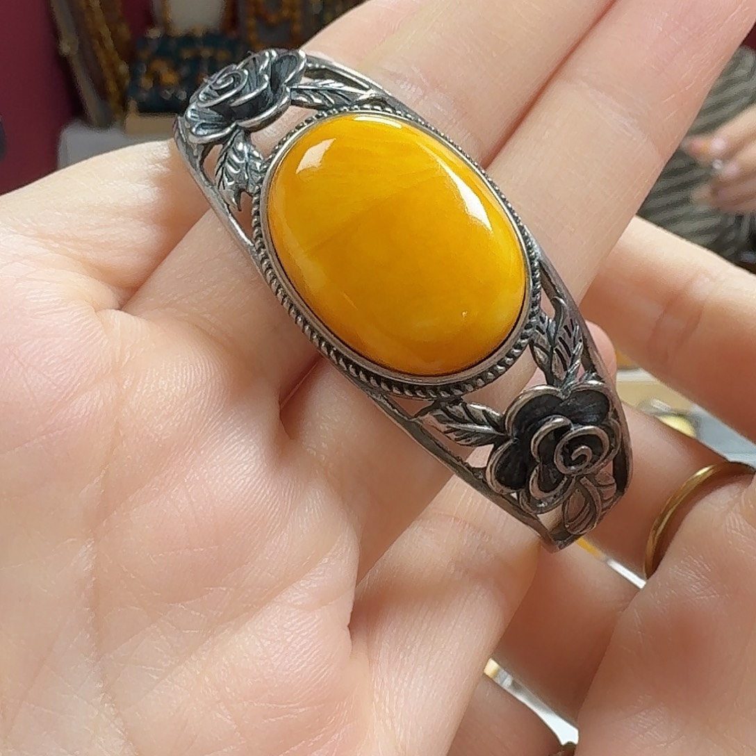 蜜蜡银S925镶嵌手链手镯