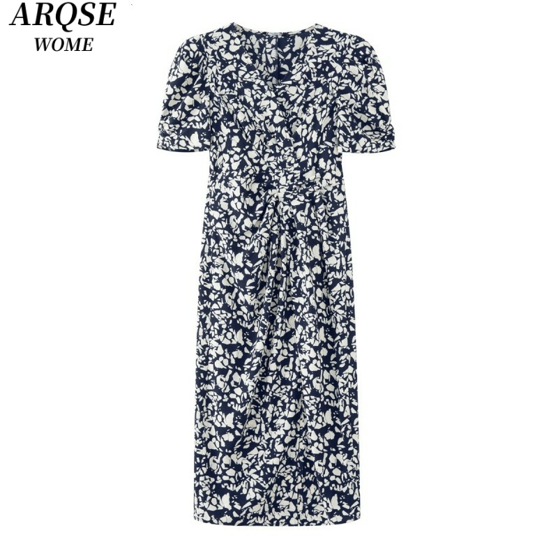 艾诺丝商场同款2024夏装新品时尚碎花裙子v领连衣裙女9057