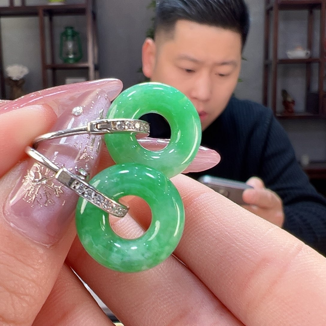 翡翠耳饰银S925镶嵌蹿***手耳环86