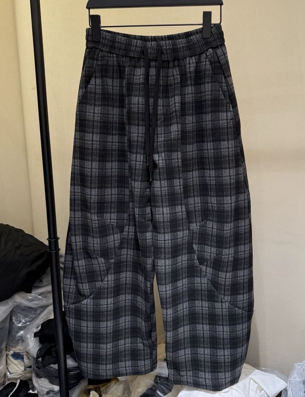 【济州岛】工装风格子松紧腰抽绳长裤显瘦休闲裤5032