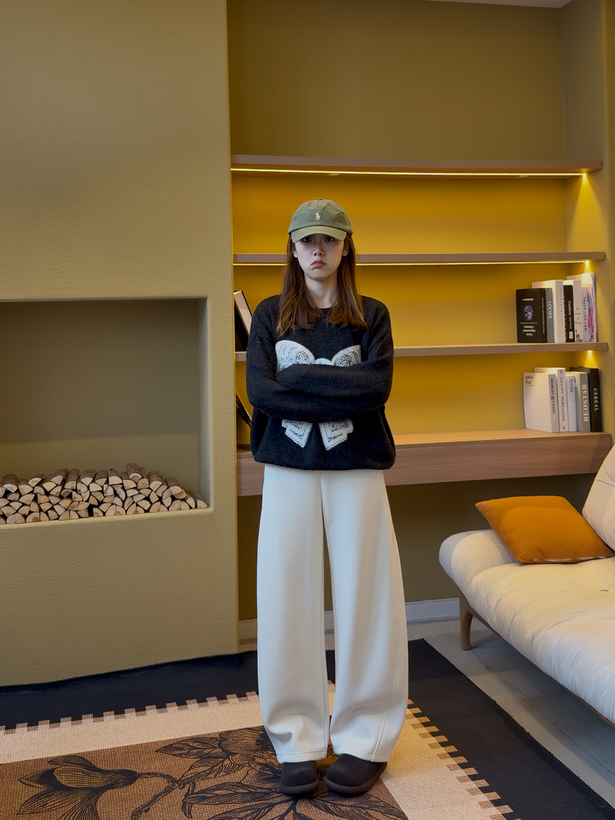 ART【素雅裤】内里加绒 抽绳松紧腰设计 垂感阔腿冬季简约休闲裤女