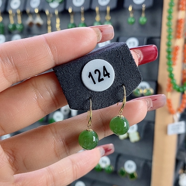 和田玉耳饰18K金镶嵌