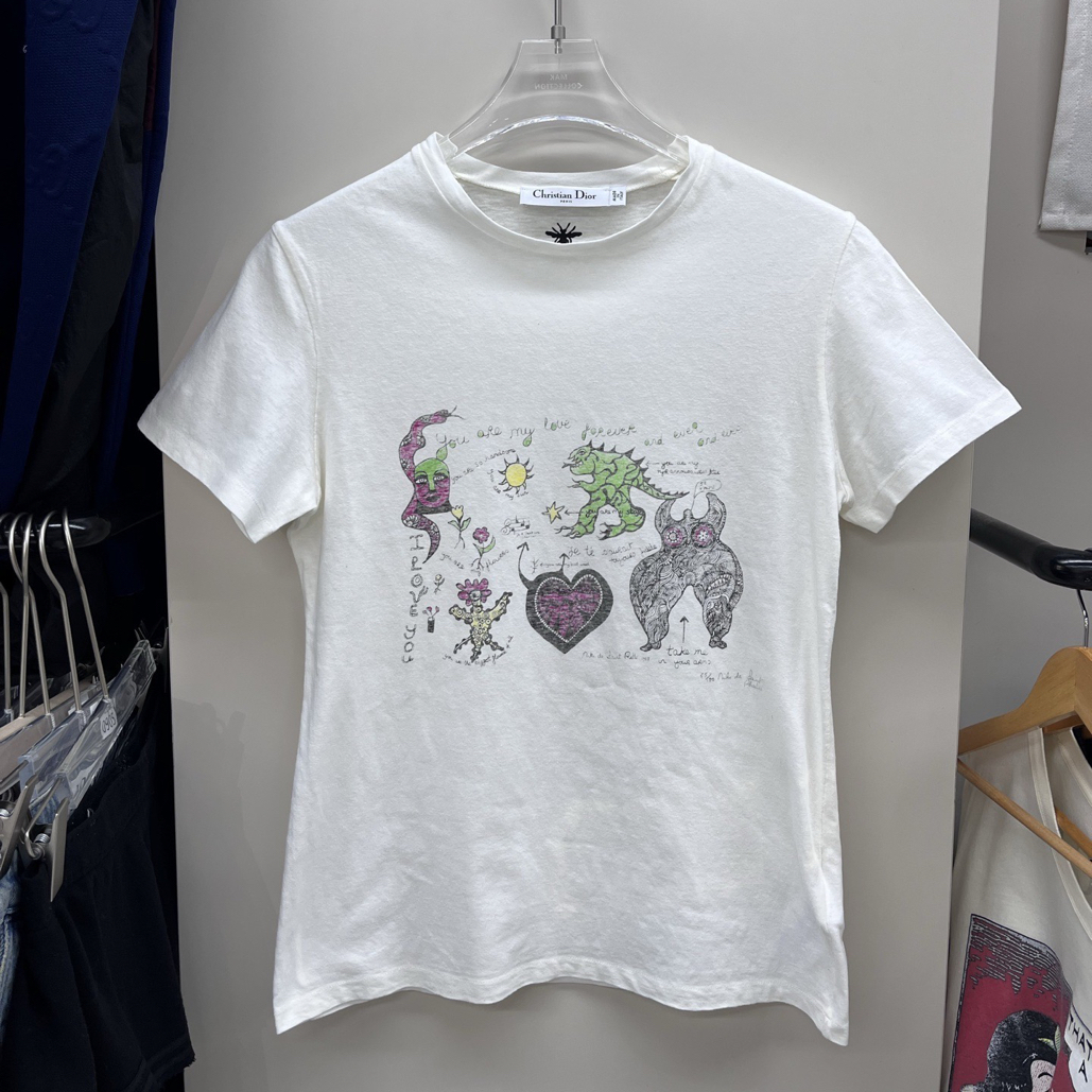 99新 DIOR/迪奥 小怪兽图案印花短袖 XS码 胸围46 衣长64