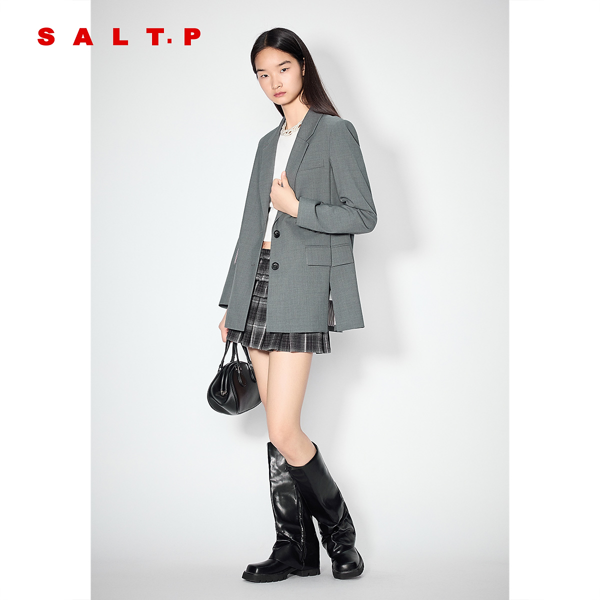 SALT.P可颜学院风灰色西装外套2025年秋季新款