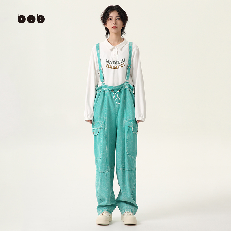 【商场同款】白目自牛仔背带裤女2024春装新品休闲百搭直筒连体裤