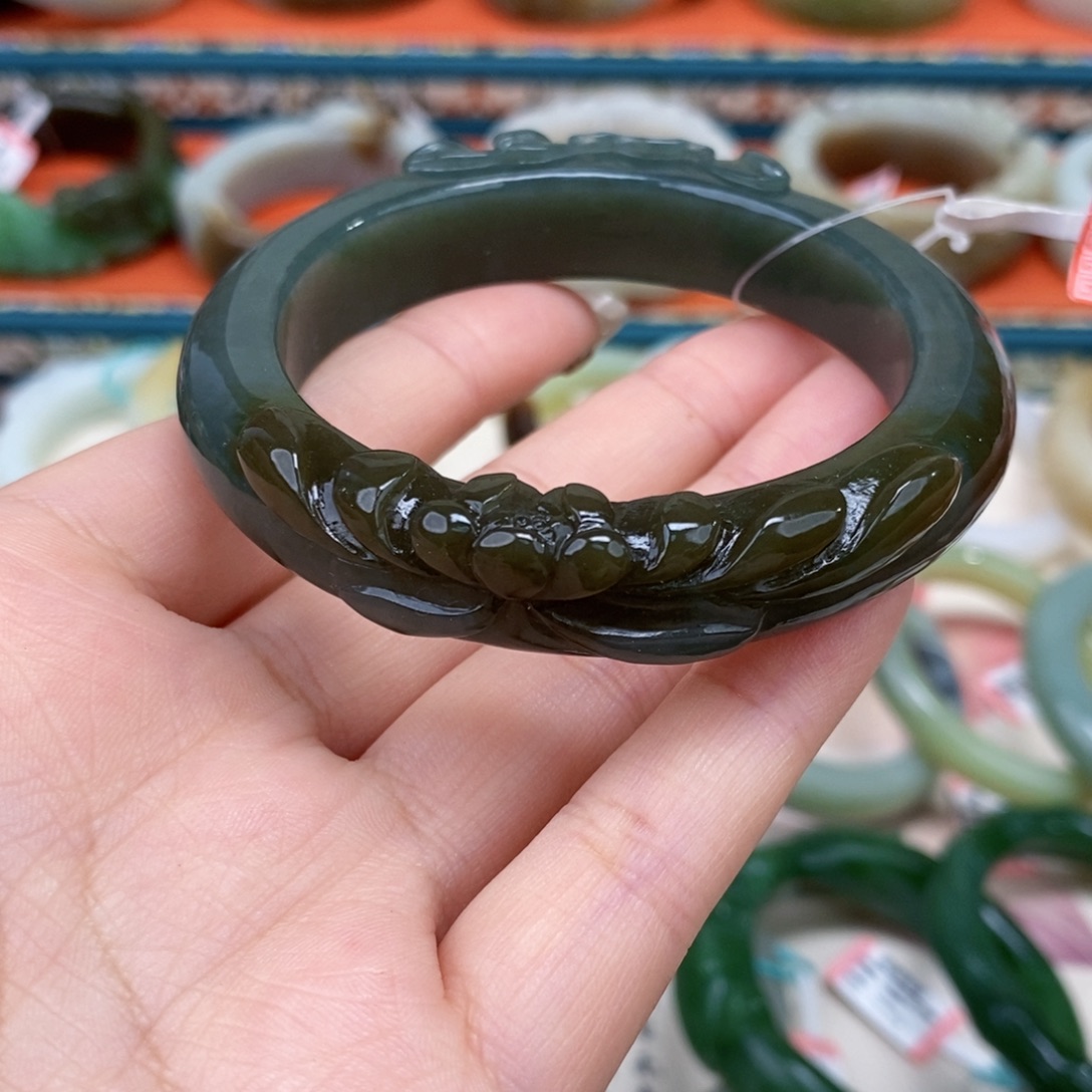 和田玉未镶嵌手镯且末蓝飘糖手镯56#