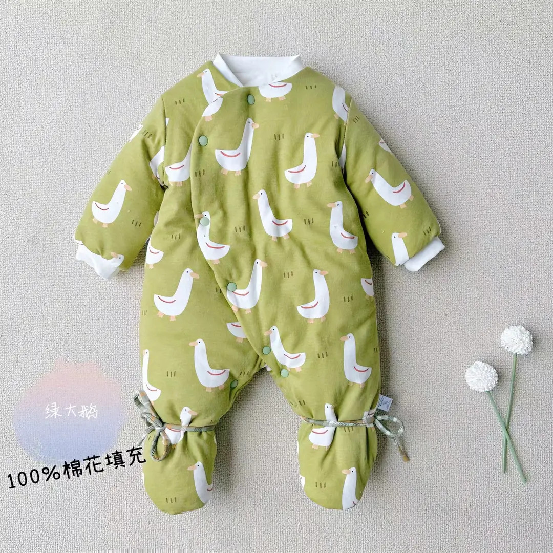 婴幼儿纯棉花秋冬连体衣新生儿哈衣宝宝爬服包脚