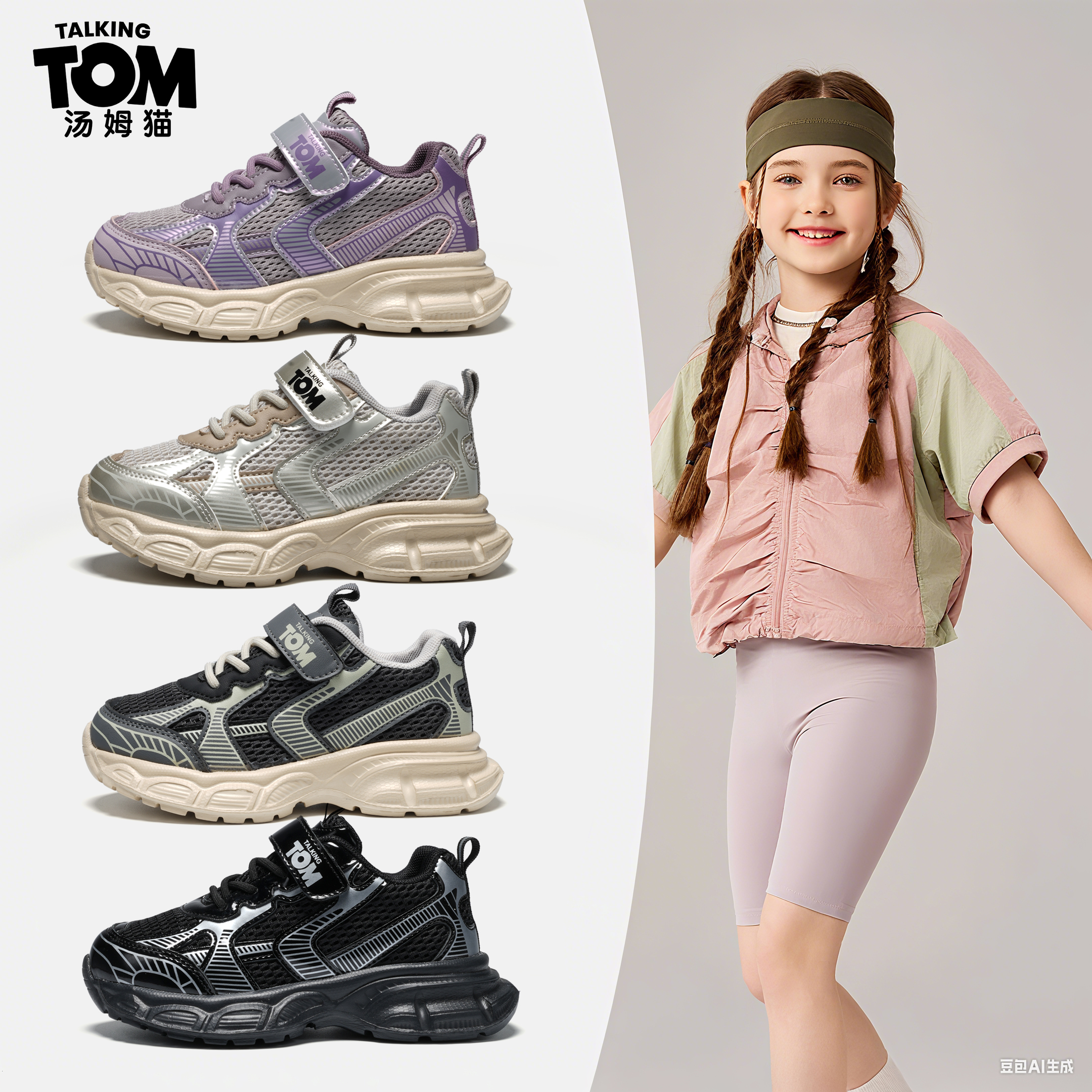 【汤姆猫】儿童轻便双网鞋秋季软底透气网鞋男女童6-12岁百搭休闲鞋