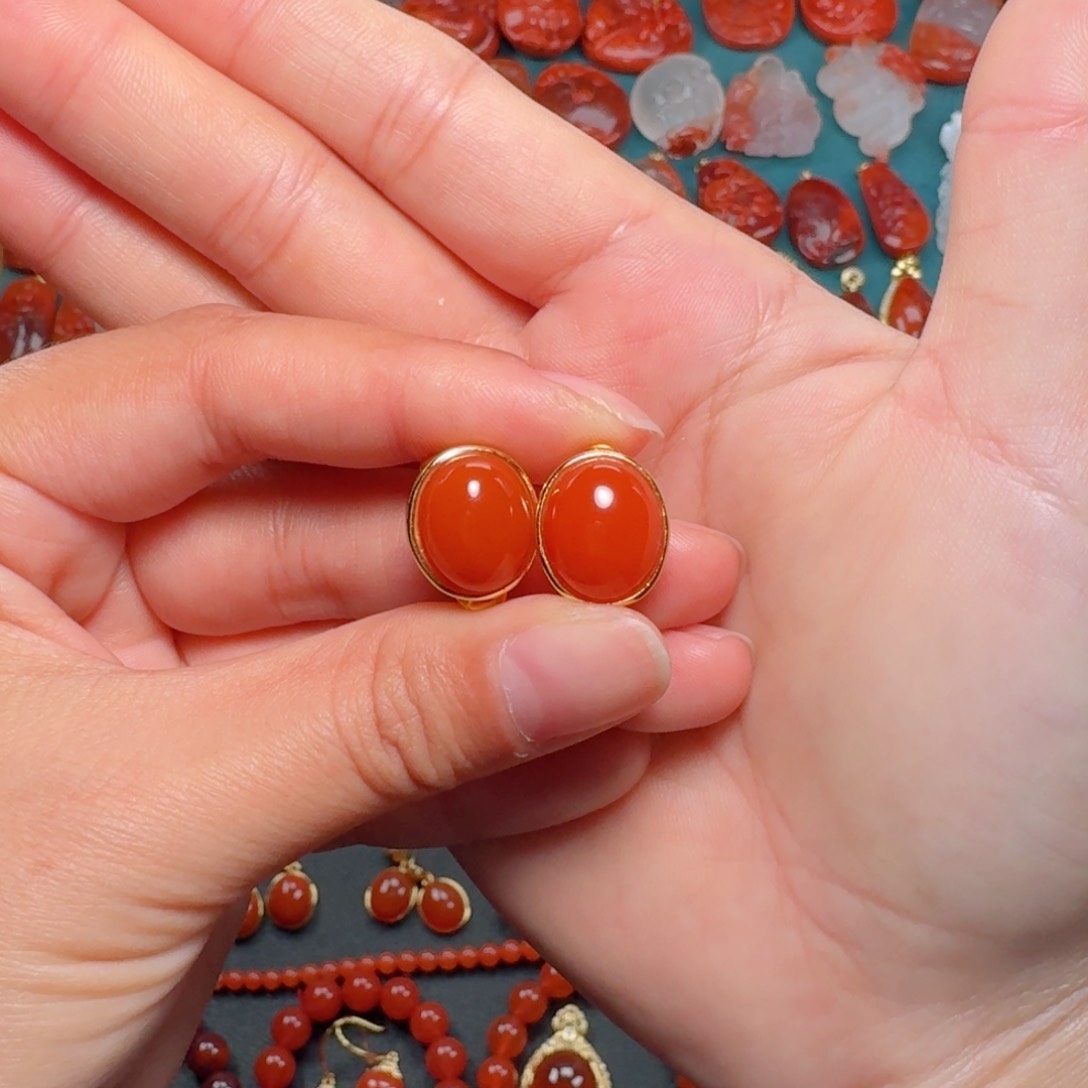 南红玛瑙南红耳饰银S925镶嵌