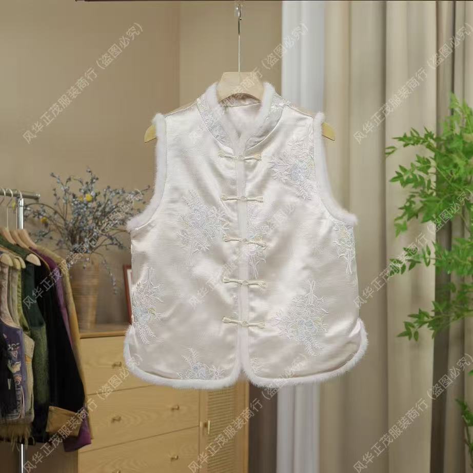 【2217】加厚-新中式国风时尚毛边加棉马甲老钱风高级马甲