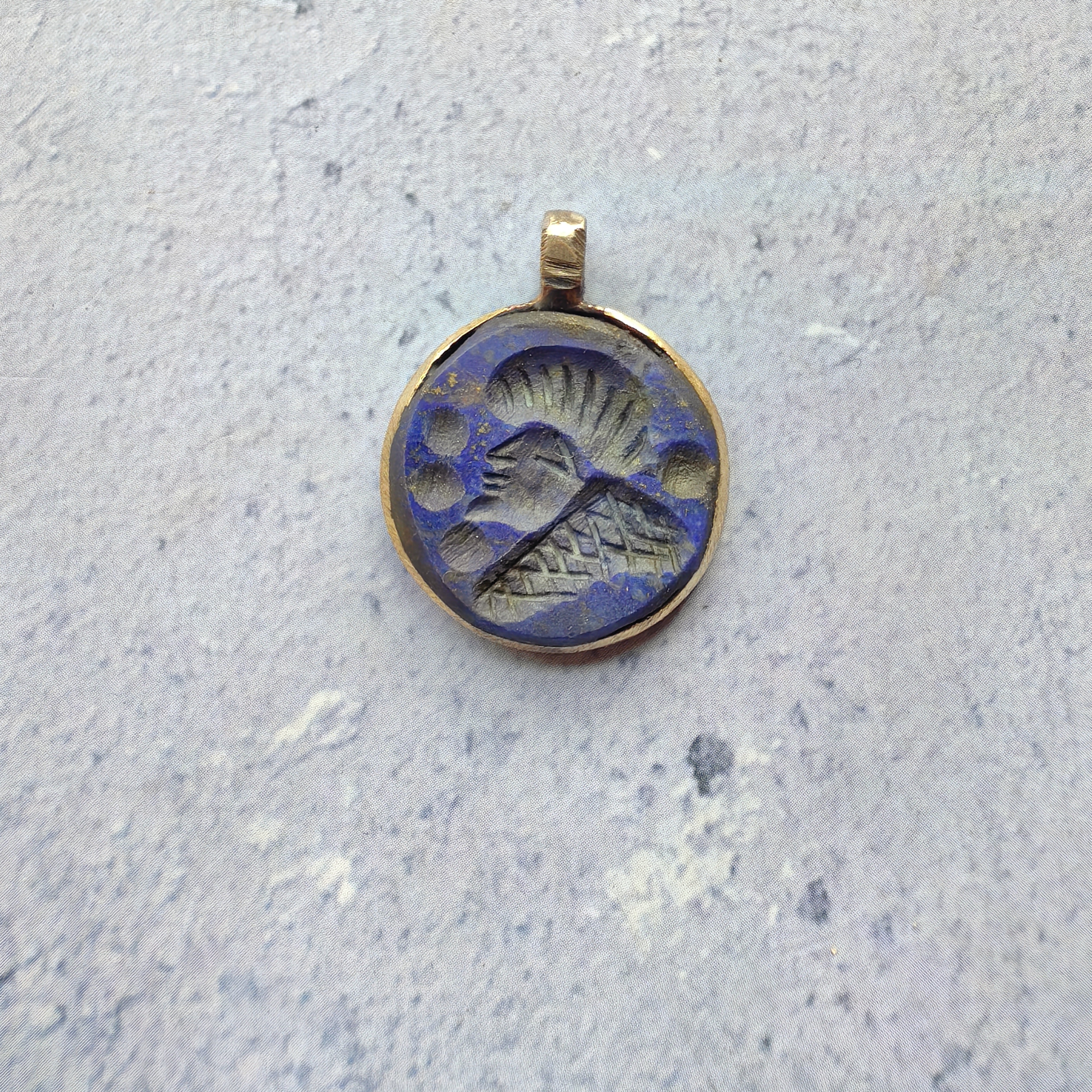 铜合金石英石吊坠 手工雕刻西亚萨珊印章吊坠手工编绳项链配件