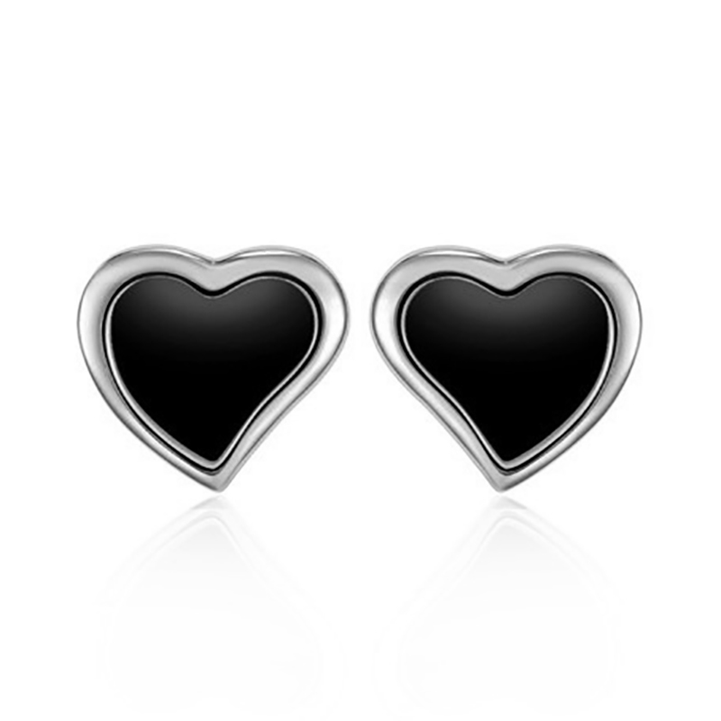925银耳饰 E0131纯银黑色桃心耳钉女简约滴胶爱心甜美精致耳环