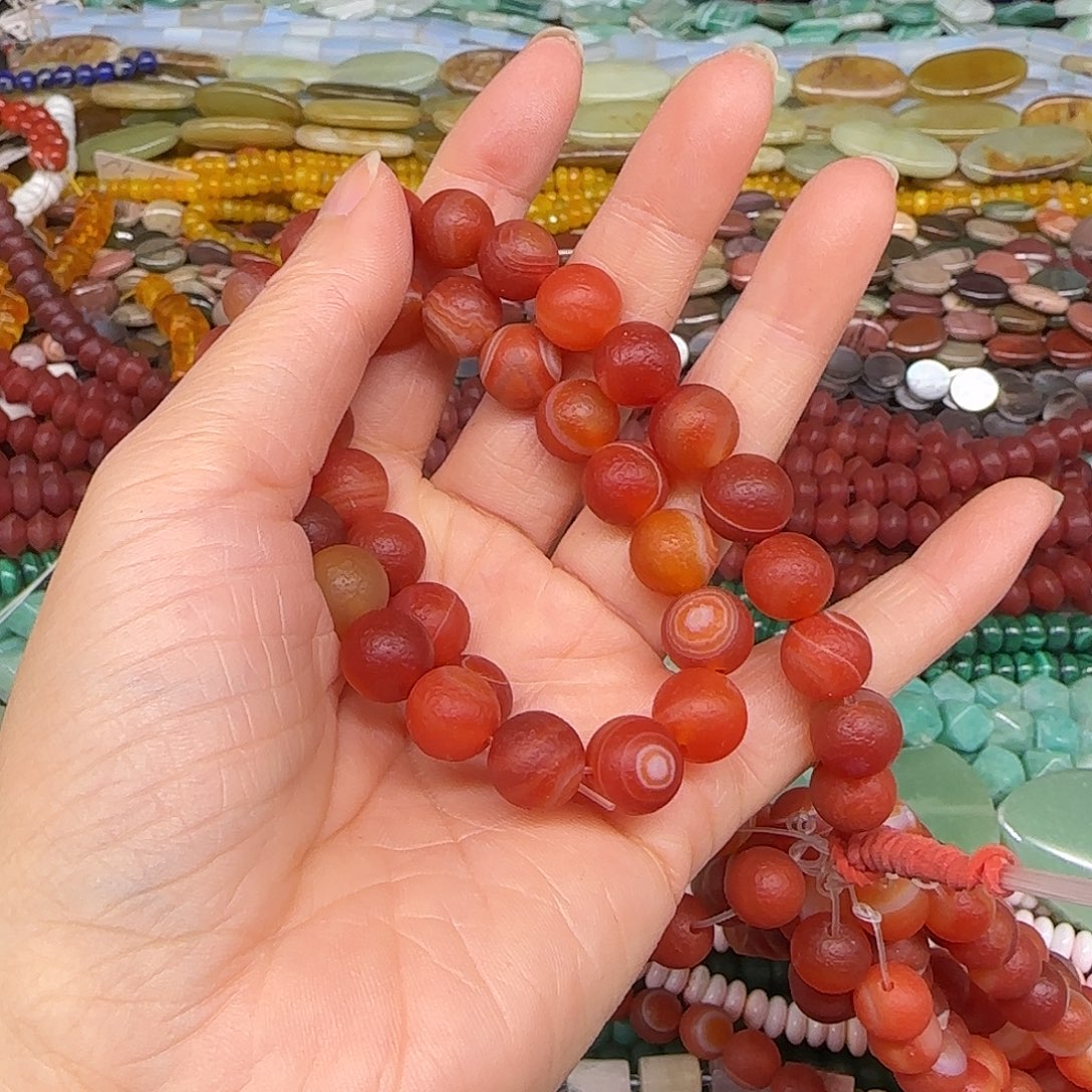 玛瑙/玉髓合金珠宝半成品缠丝红玛瑙橘皮10mm一条