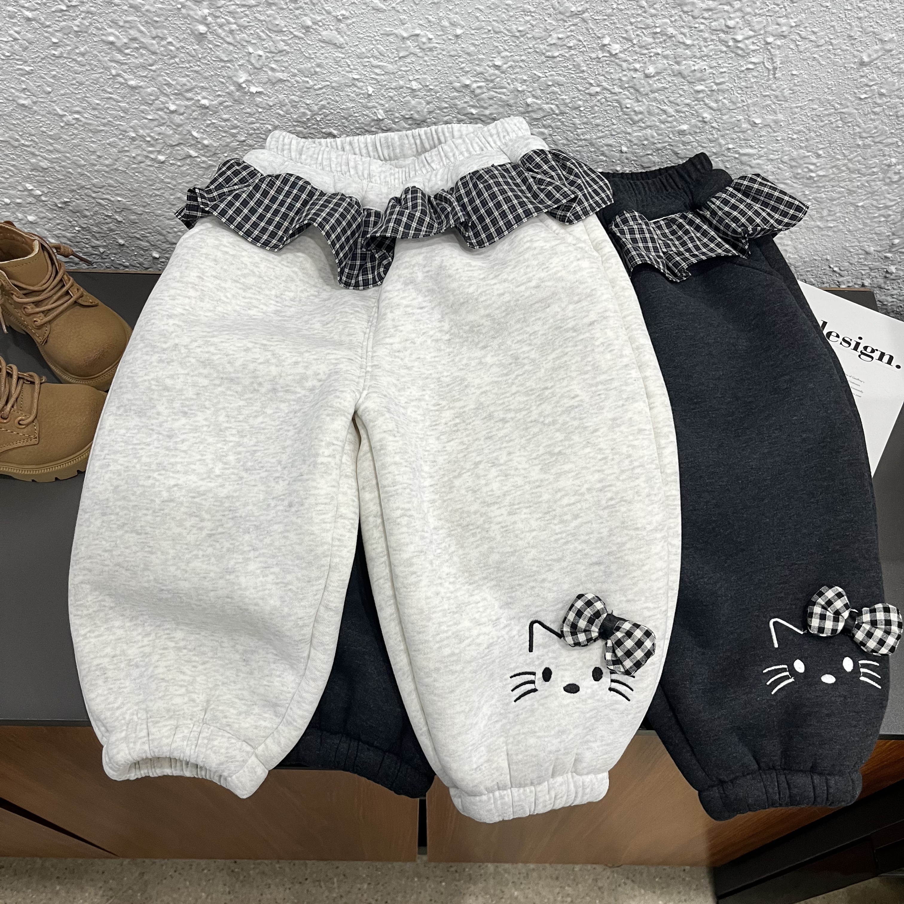 【新品800g】加绒加厚儿童卫裤 时尚百搭女童格子屁帘休闲裤