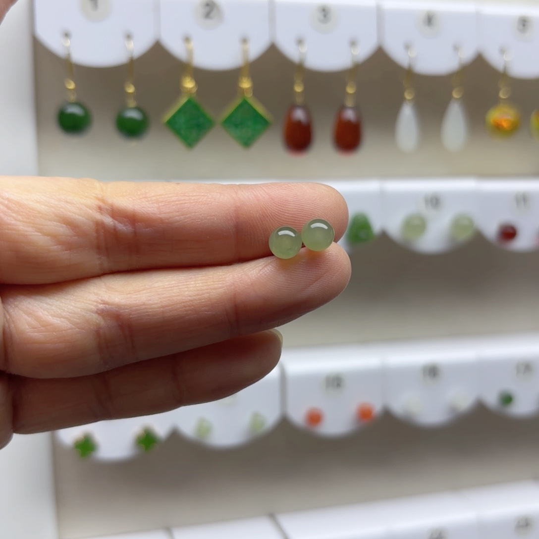 银S925镶嵌和田玉耳饰6m m