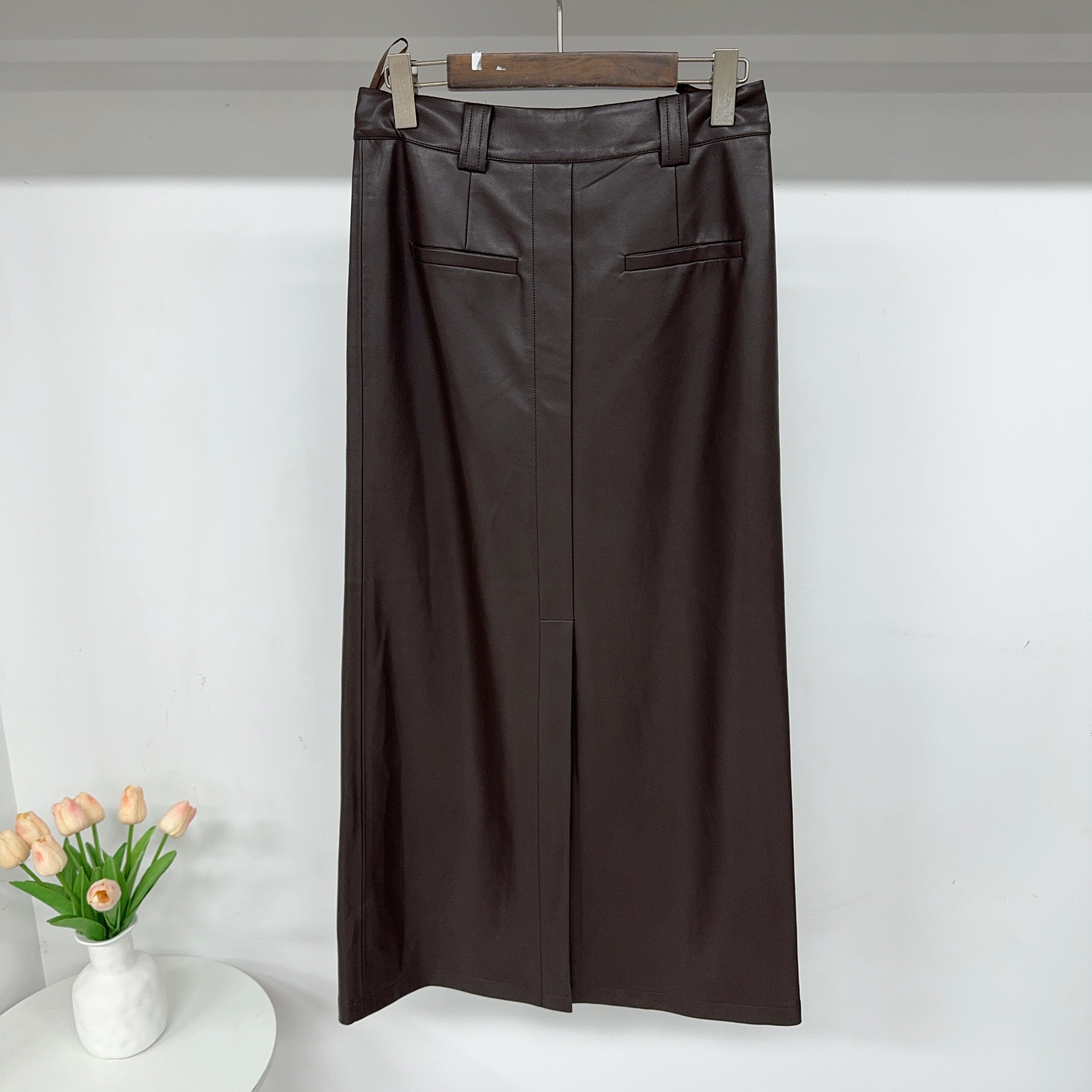 木系列/PU皮半身裙中长款高腰显瘦包臀半裙2431881Q1