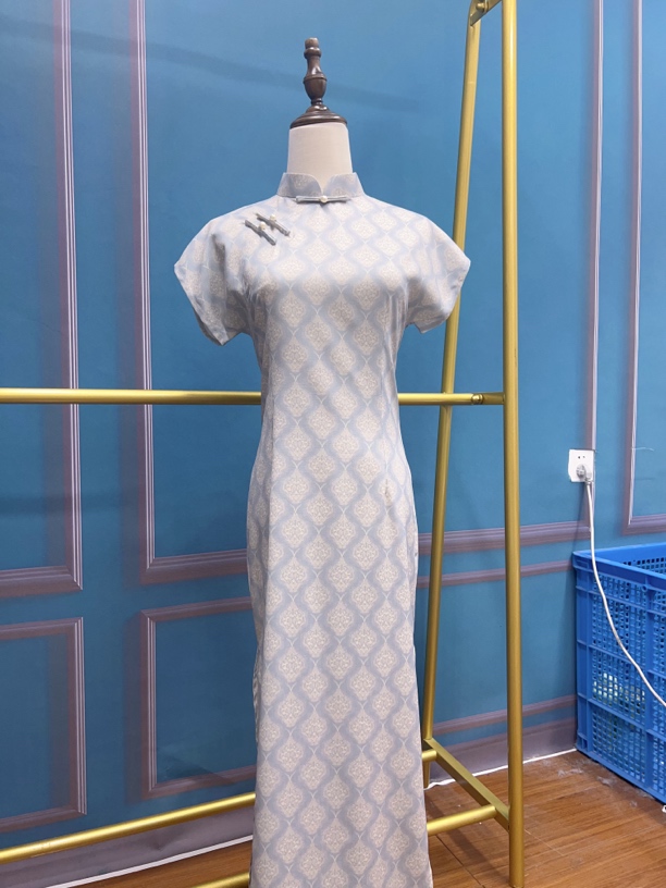 V-2915 清浅 弹力十字嘛 新中式国风夏款年轻款改良旗袍125cm长款