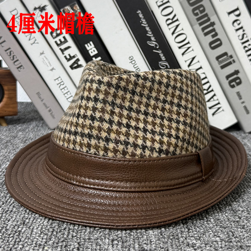 牛皮爵士帽男秋冬季羊毛呢户外潮牛仔英伦中年绅士上海滩真皮礼帽