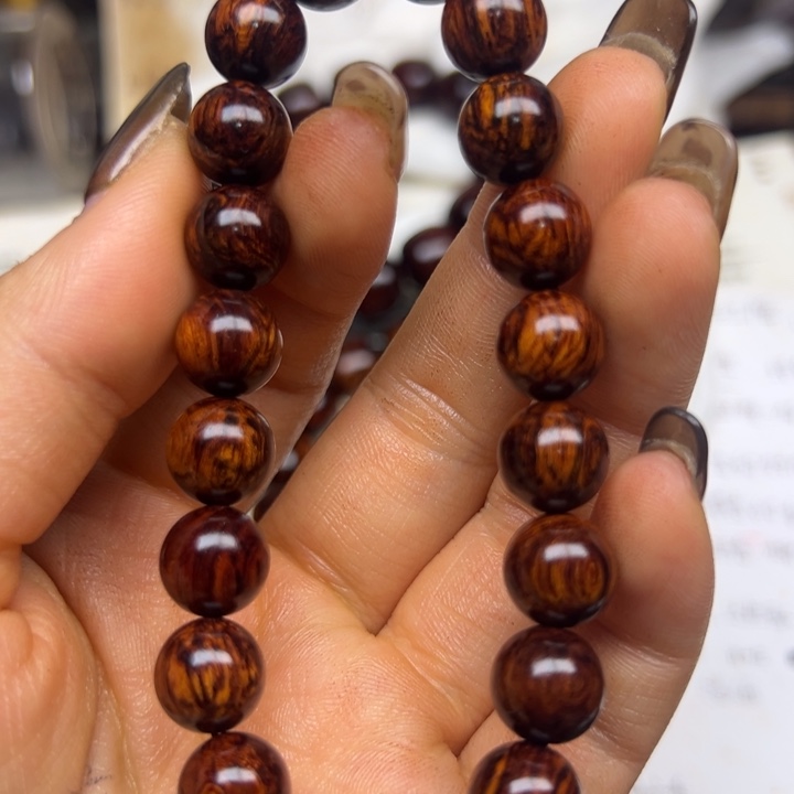 花梨木类手串/手链海南红降10圆珠黑金天花板超一档