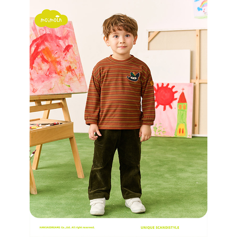 moimoln小云朵童装冬季新款男童条纹长袖t恤儿童冬装上衣打底衫