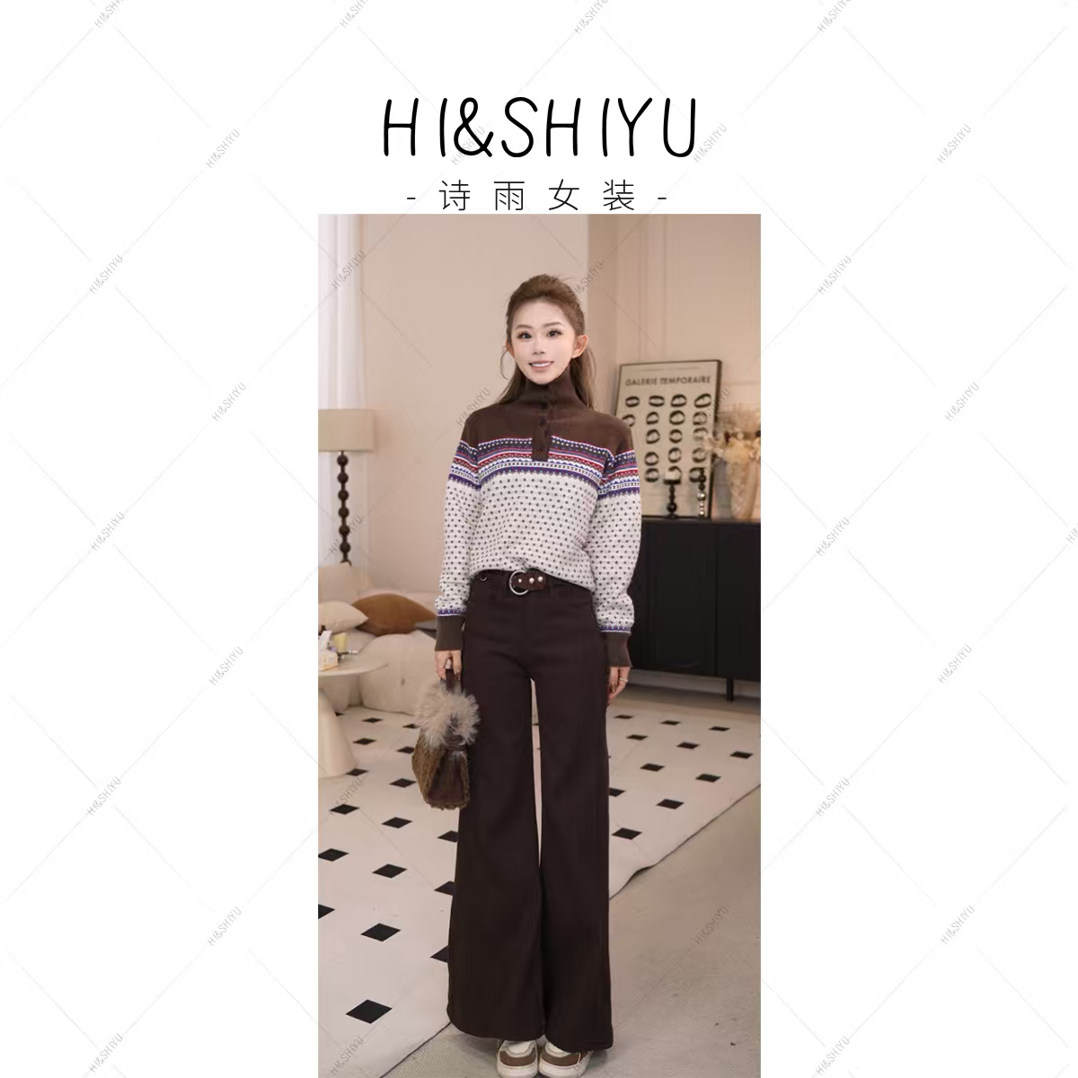 HISHIYU秋冬加绒显瘦微喇叭百搭时尚牛仔裤8880