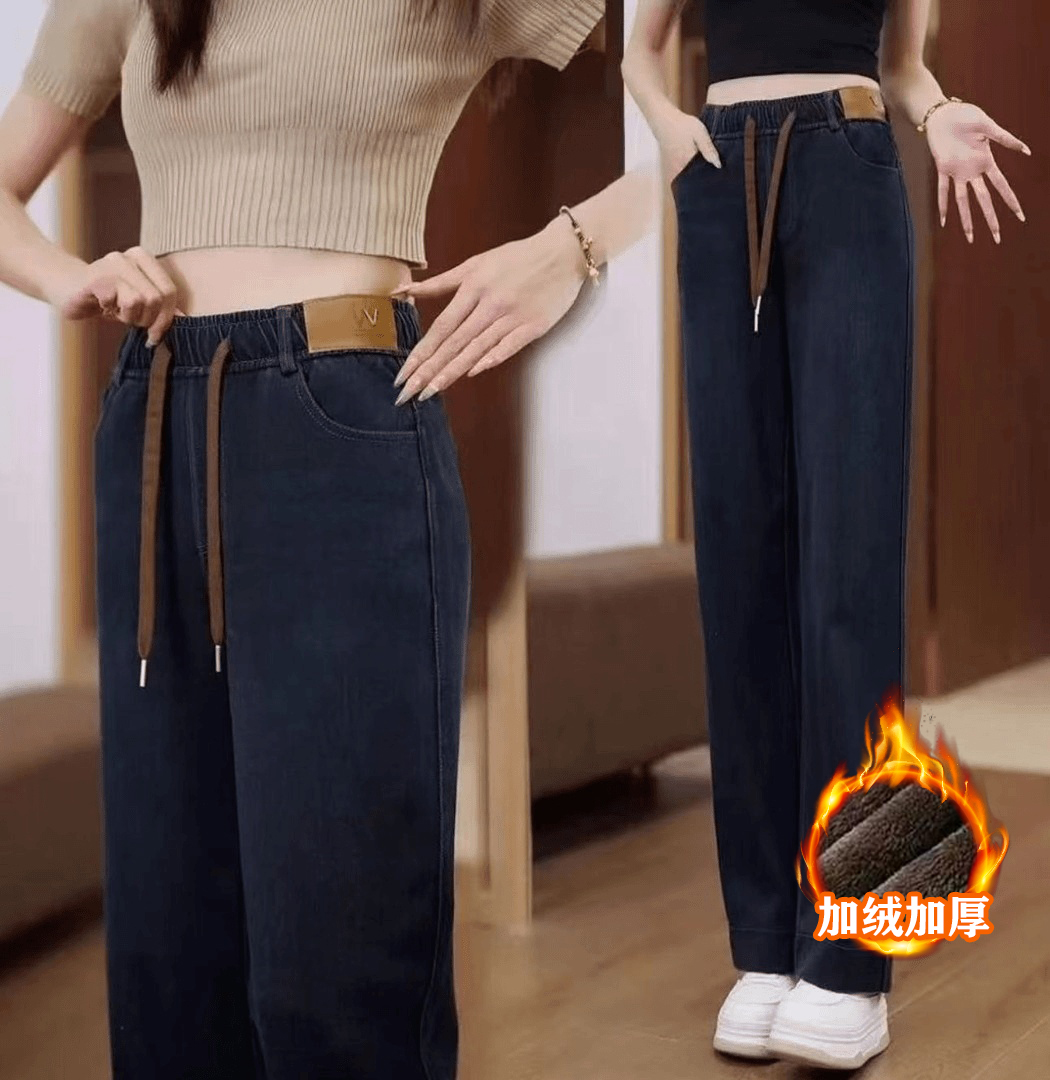 【运费补贴】新款秋冬直筒裤女加绒加厚外穿休闲裤中老年妈妈牛仔裤