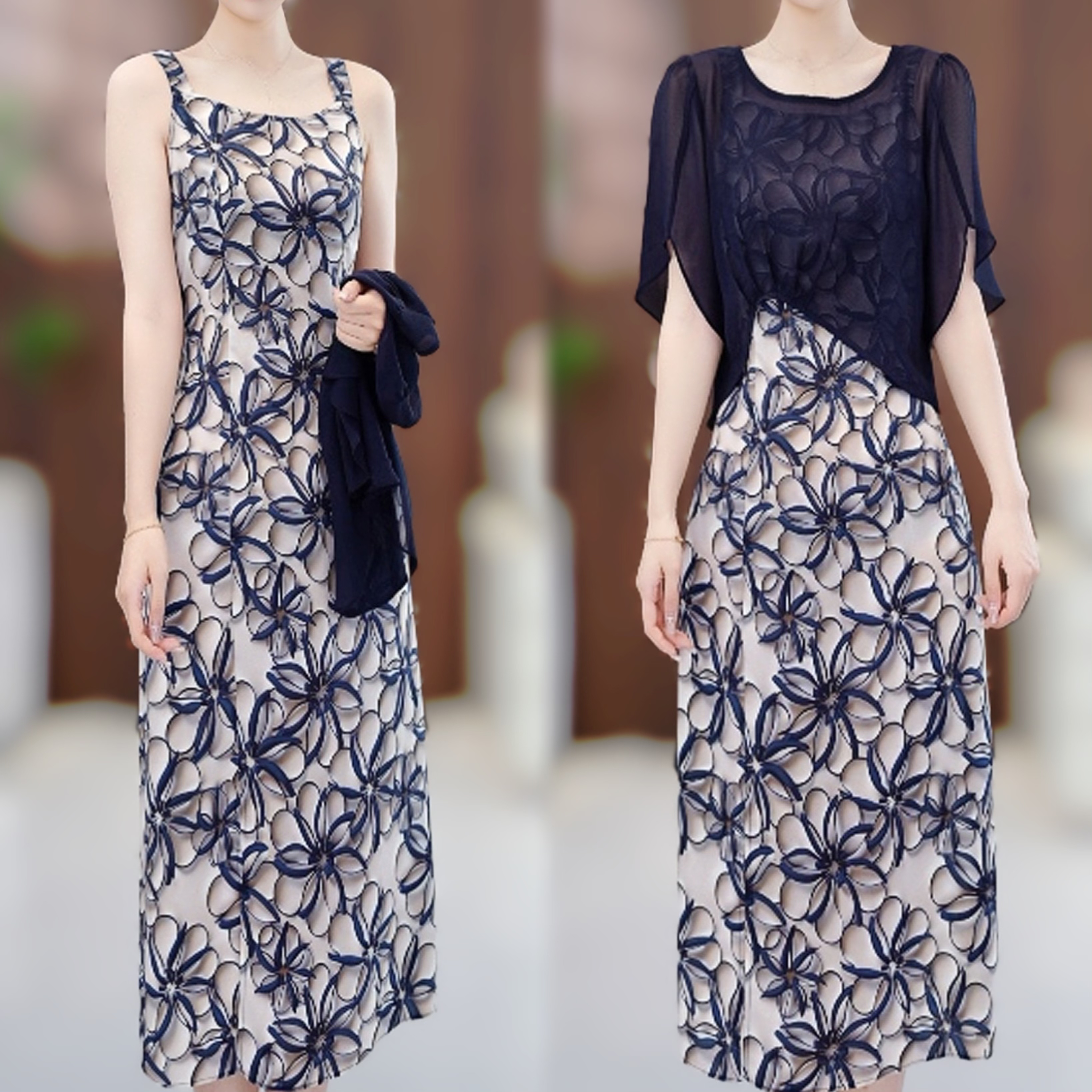 夏季新款显瘦洋气立体感花朵连衣裙+设计感外搭