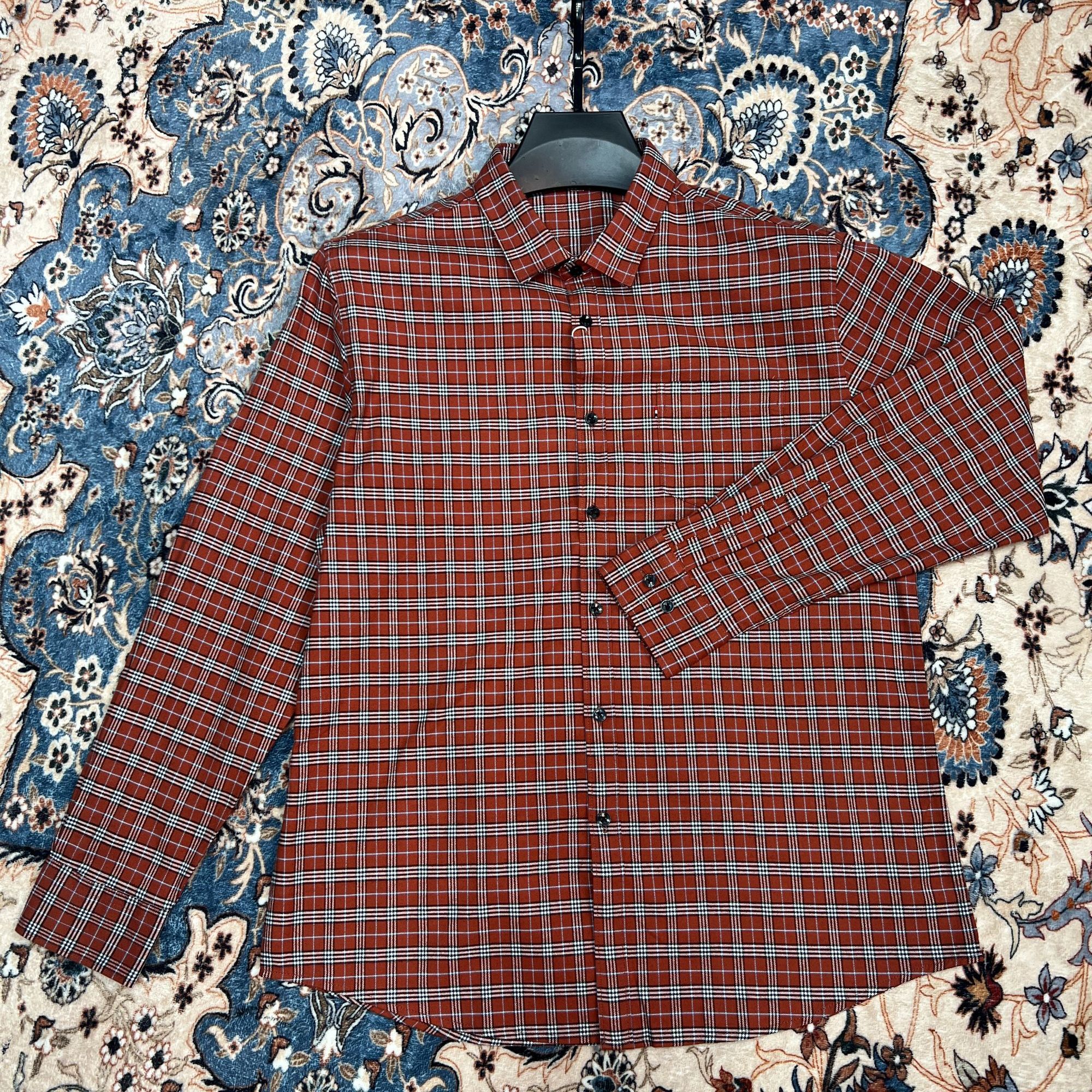 1293纯棉衬衫男士衬衣长袖春款时尚休闲复古红色棉衬衫春季