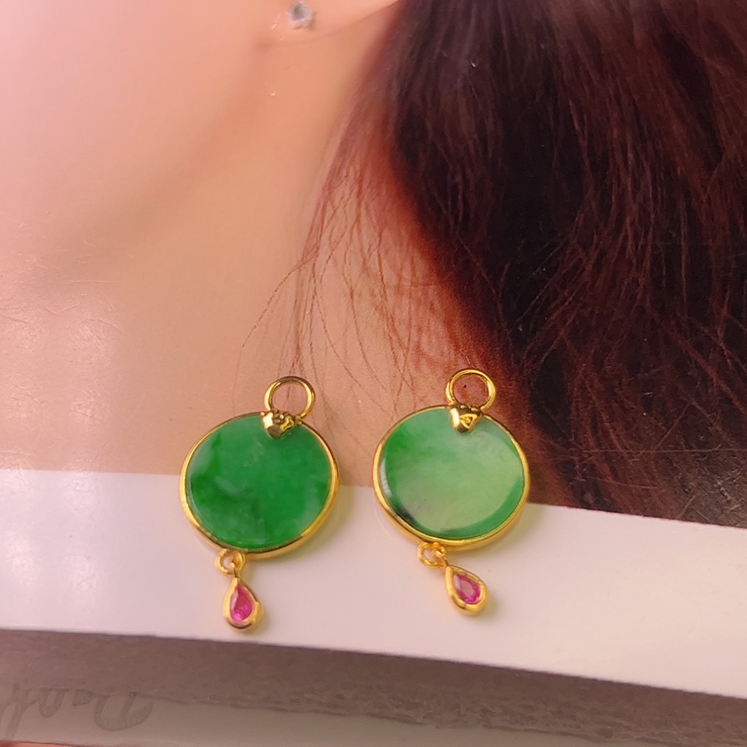 用***3翡翠18K金镶嵌耳饰耳饰