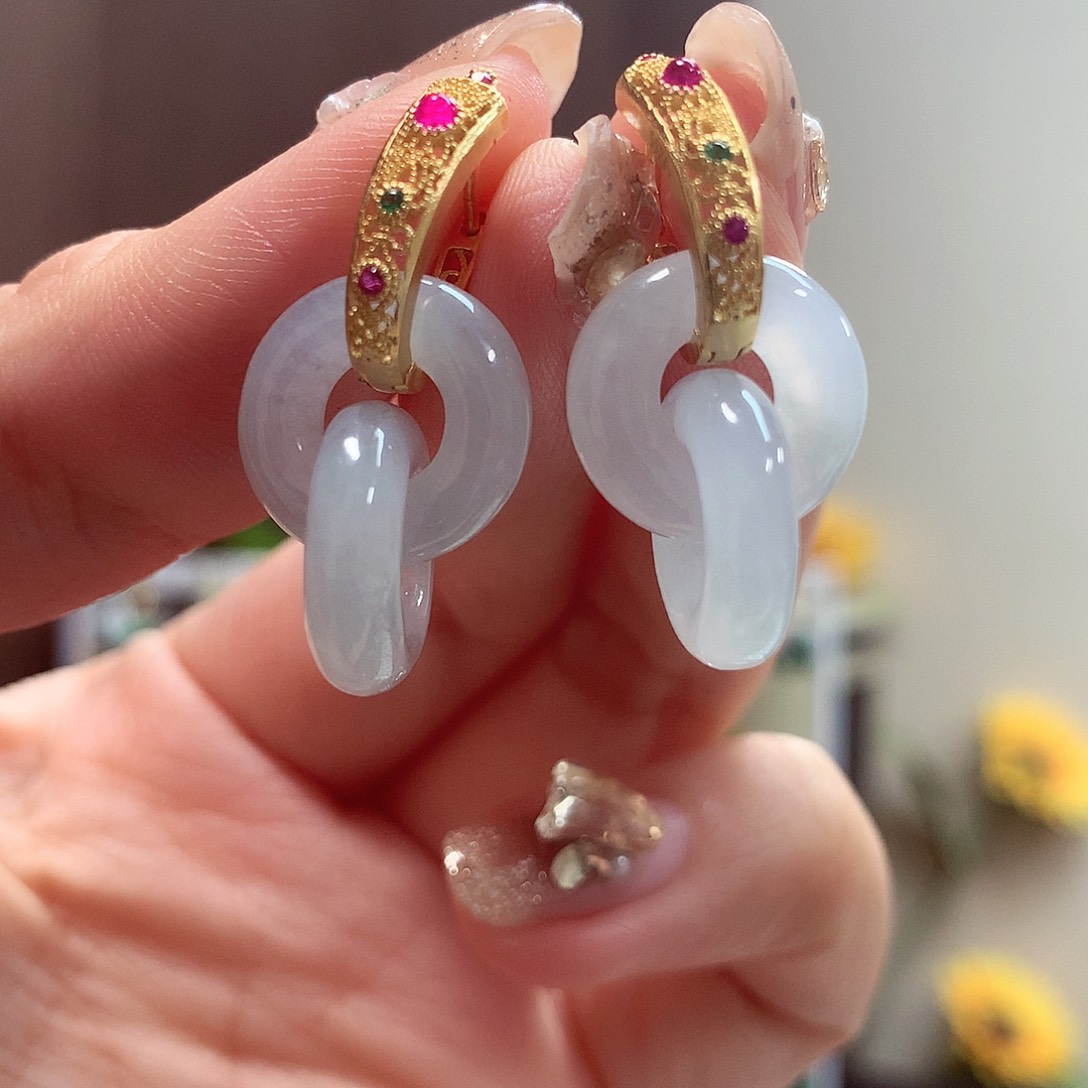 翡翠耳饰银S925镶嵌天然翡翠