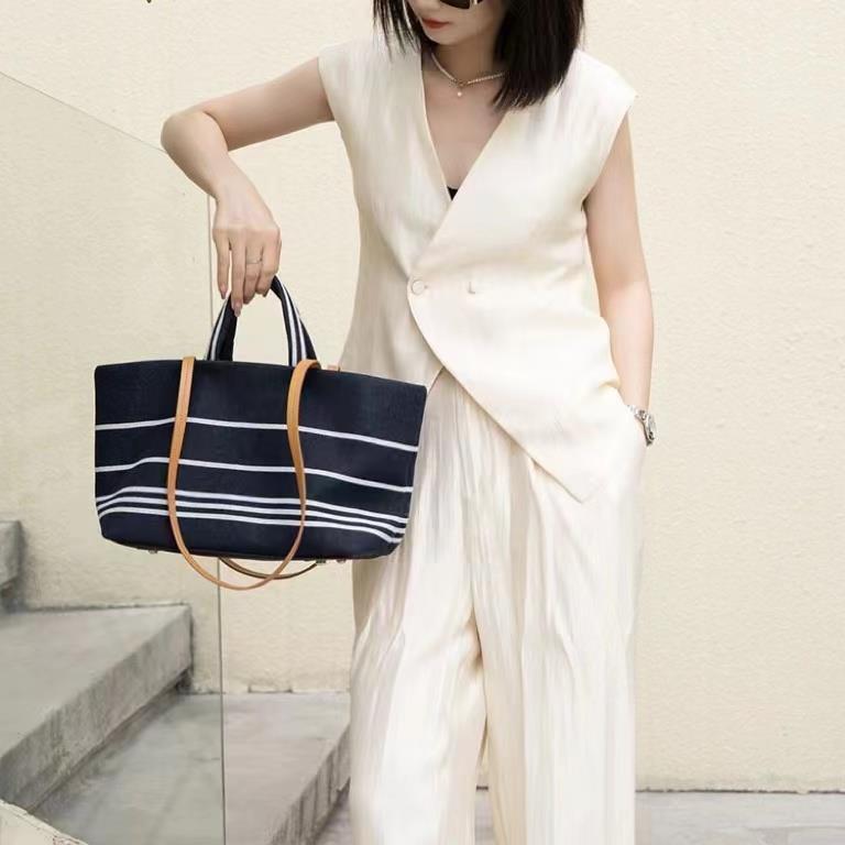 2024新网红包女牛仔条纹沙滩包手提托特包时尚休闲购物袋单肩包