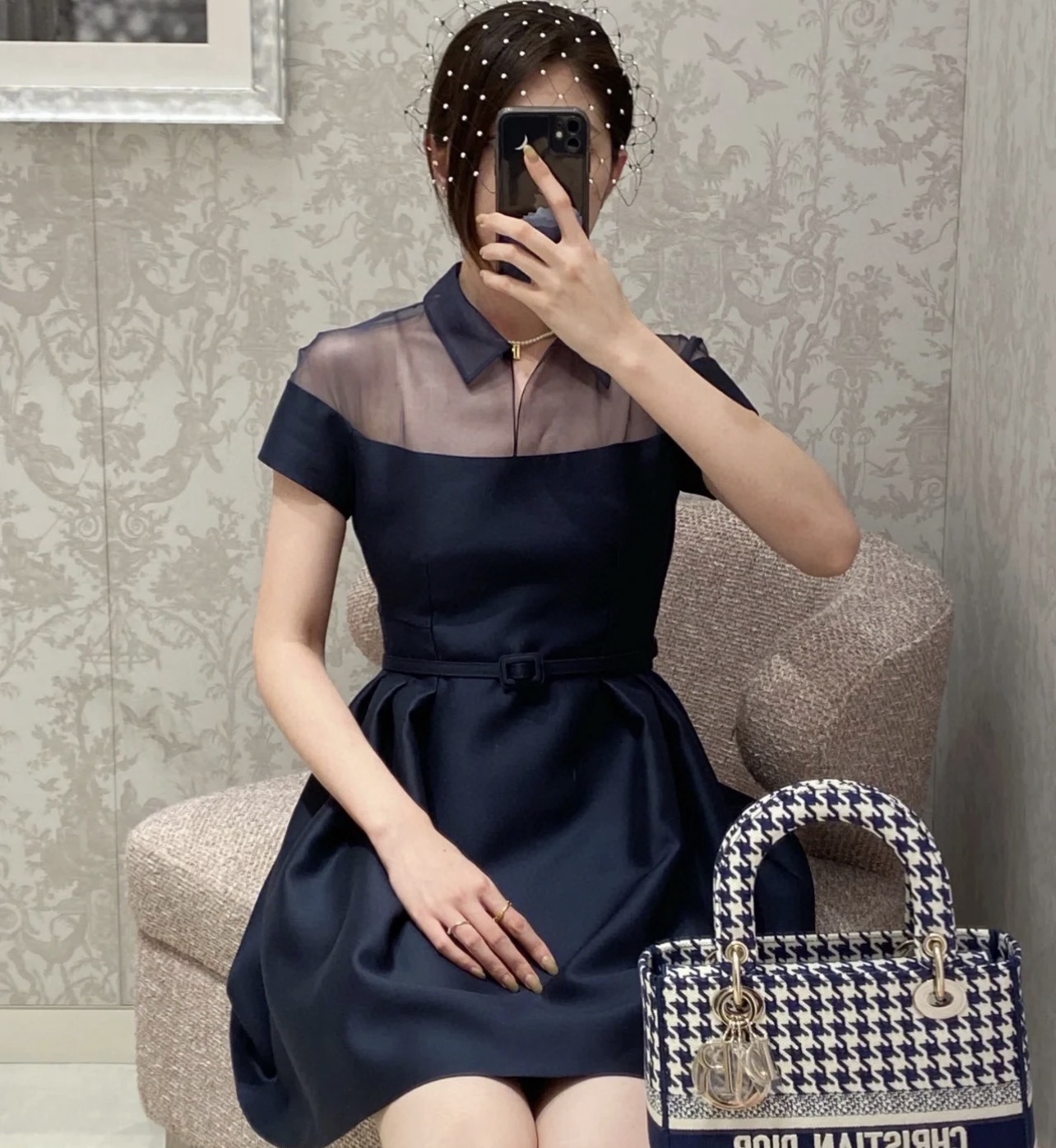 99新 DIOR/迪奥 bb2665 羊毛 欧根纱连衣裙 34码 