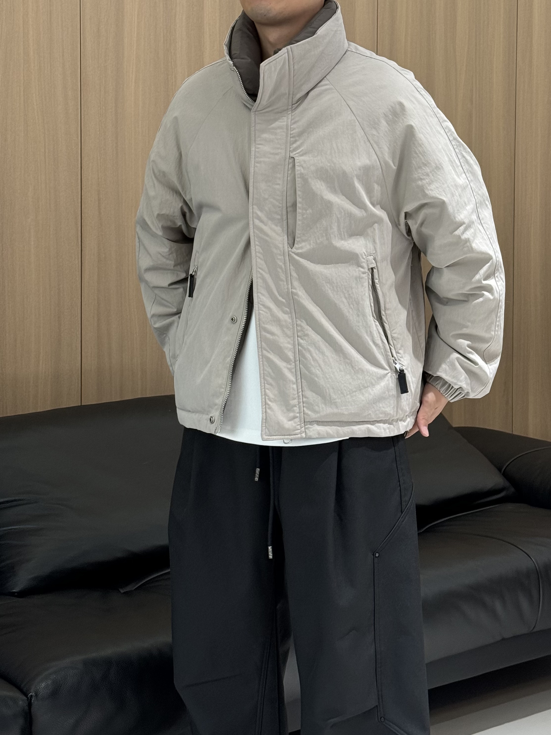 男装90绒羽绒服厚款简约双面穿保暖潮流纯色立领百搭拼接设计外套