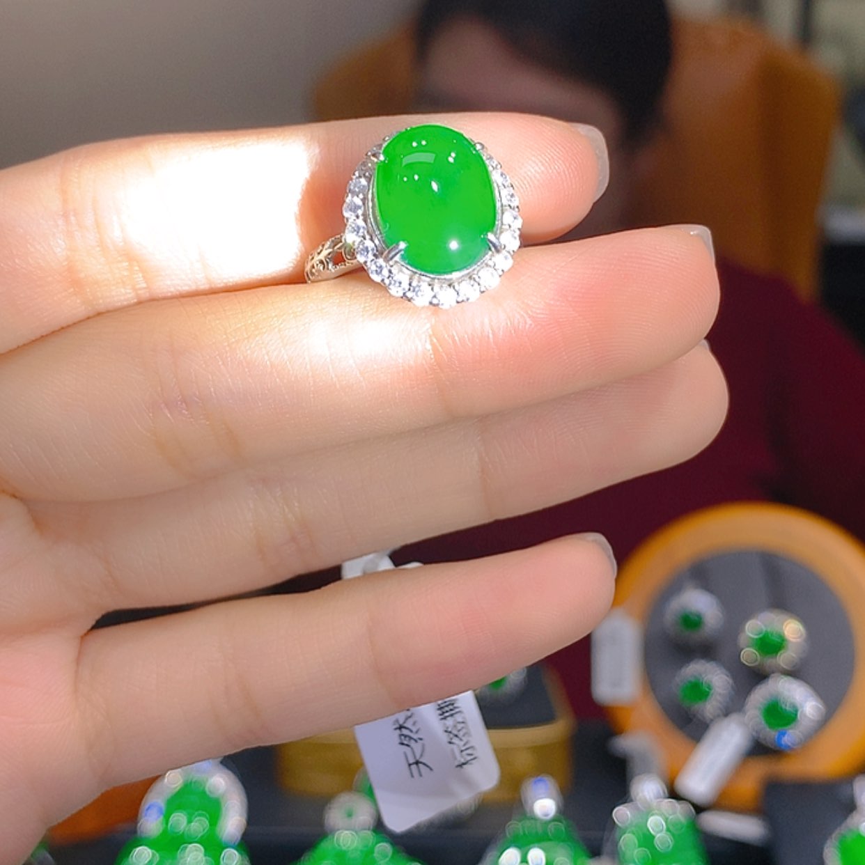 【闪购商品】翡翠戒指银S925镶嵌8柒姐