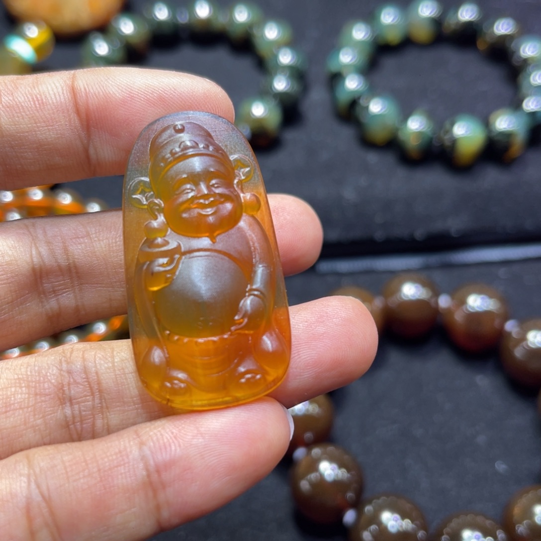 手链琥珀未镶嵌财神爷