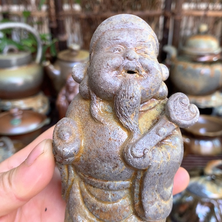 紫砂茶壶纯自然高温无釉裸柴烧财神