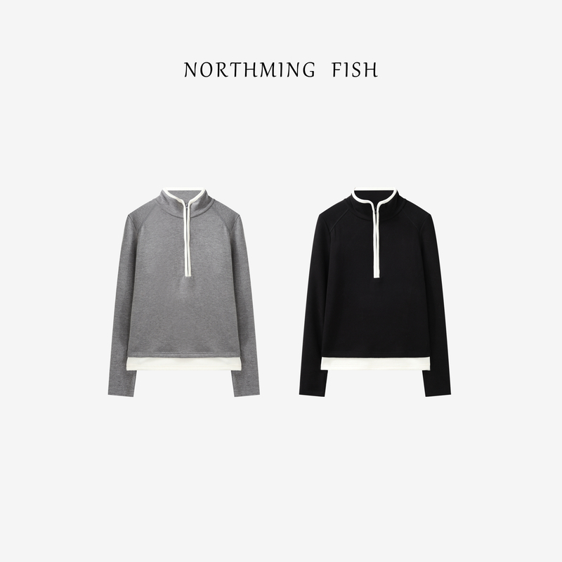 NorthMing fish「万能搭」休闲随性 百搭基础万能半拉链针织衫