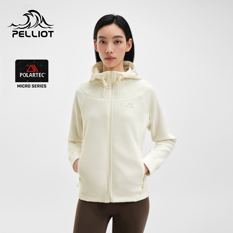 伯希和户外抓绒衣女Polartec Micro轻量化保暖连帽长袖摇粒绒外套