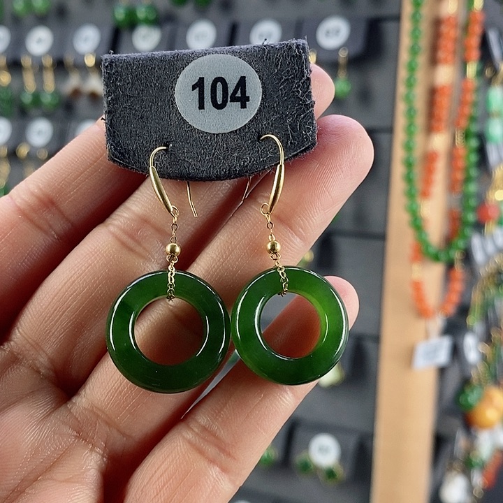 和田玉耳饰18K金镶嵌