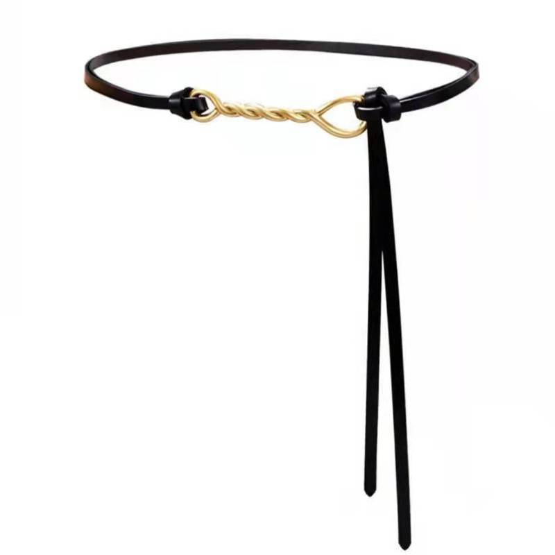 腰带搭配潮流皮带女搭配女士细腰带打结装饰黑色皮带收腰显瘦