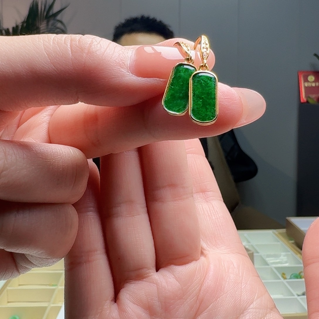 翡翠耳饰银S925镶嵌天然