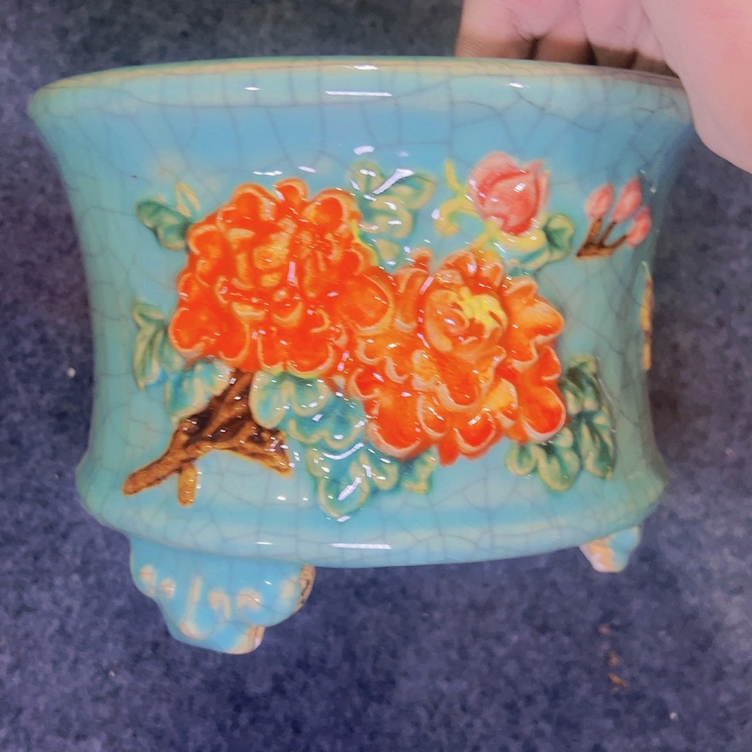 红陶正宗岭南石湾盆放漏