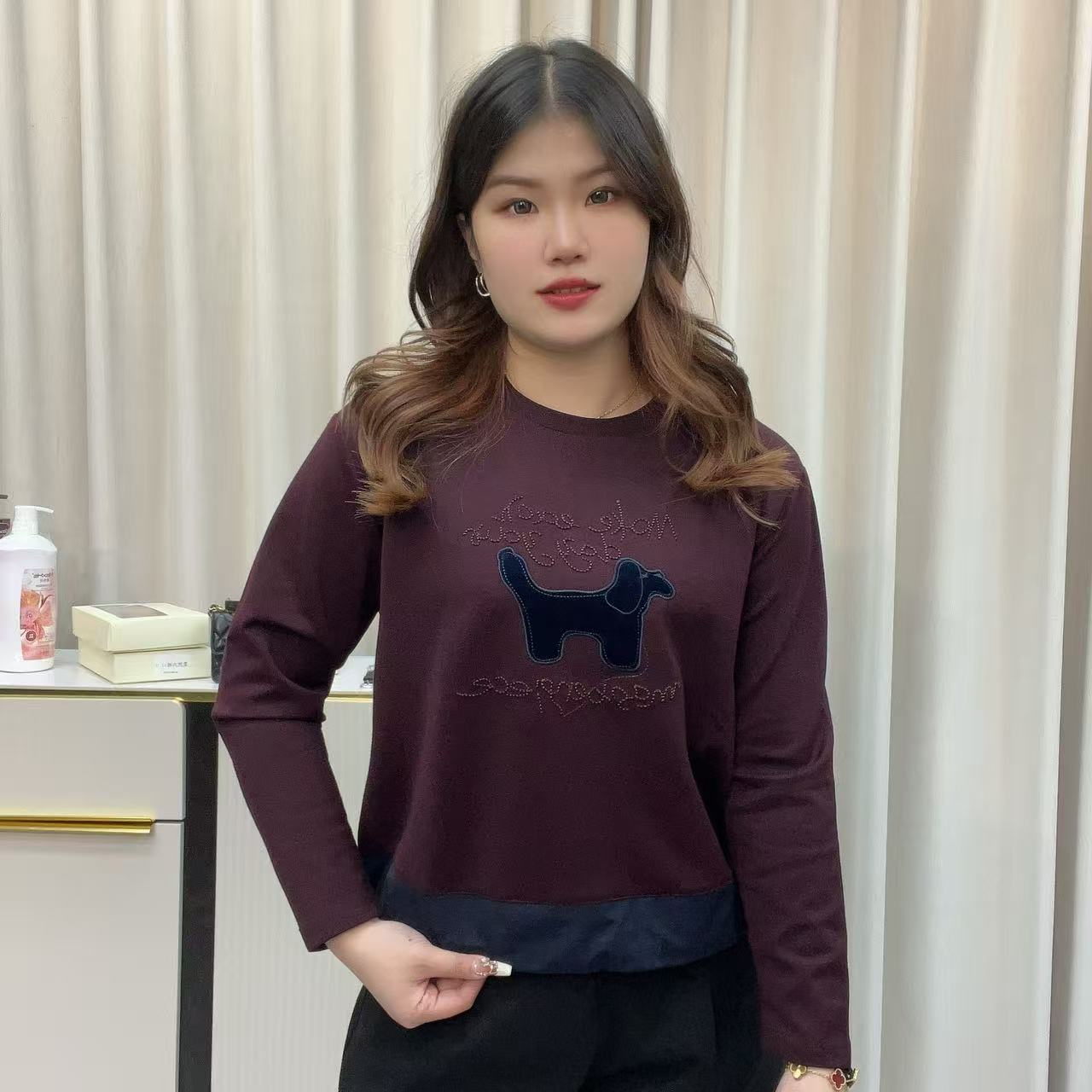 小鑫肝@现货浮力空气棉小狗植绒图案刺绣减龄百搭卫衣 25108