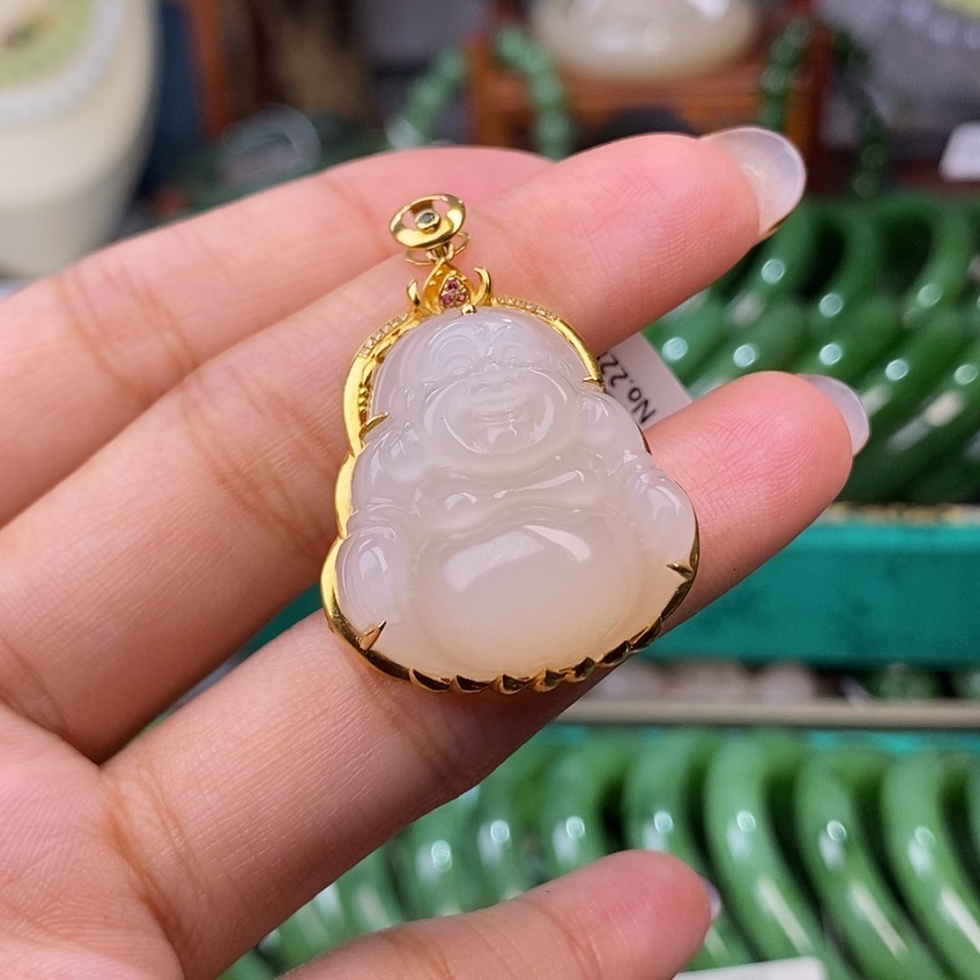 和田玉毕业级老矿料红粉金镶佛公未镶嵌唐****y