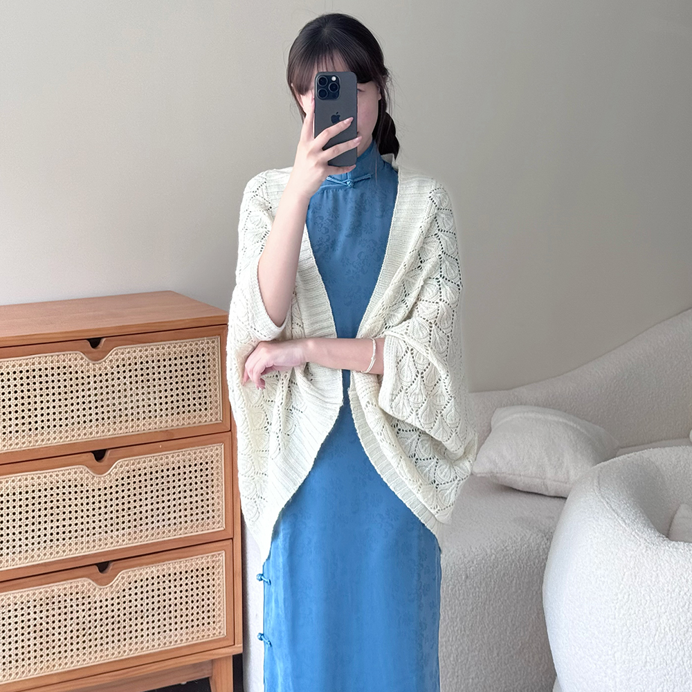 半枫荷2025春夏旗袍汉服外搭少女简约日常通勤针织开衫外套披肩