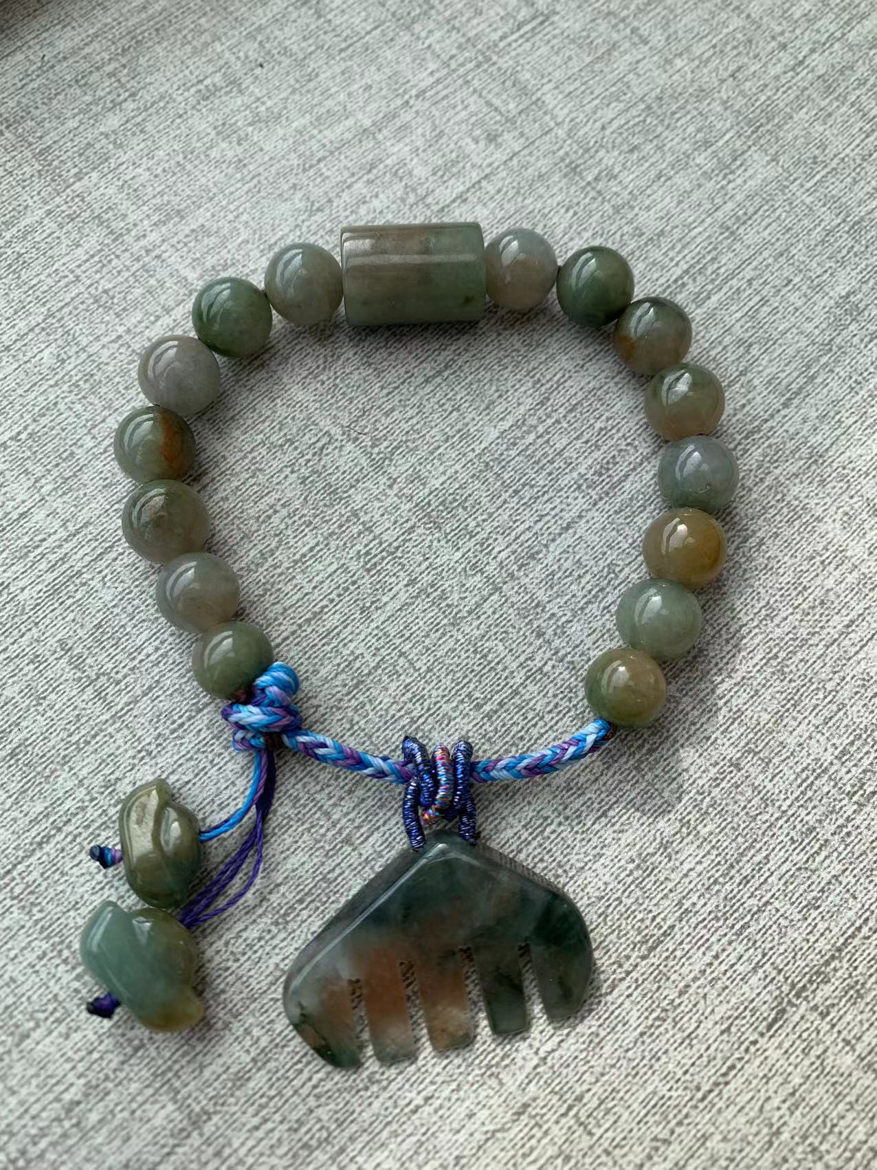 珠事皆顺天然翡翠A货手串南齐多彩珠事皆顺梳子原创设计