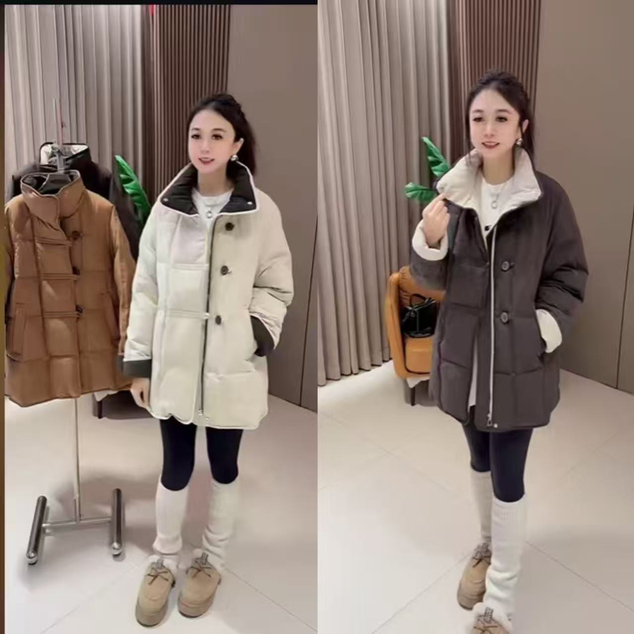 冬季新款洋气百搭拼色中长款棉衣外套308#【色差掉浮色正常】