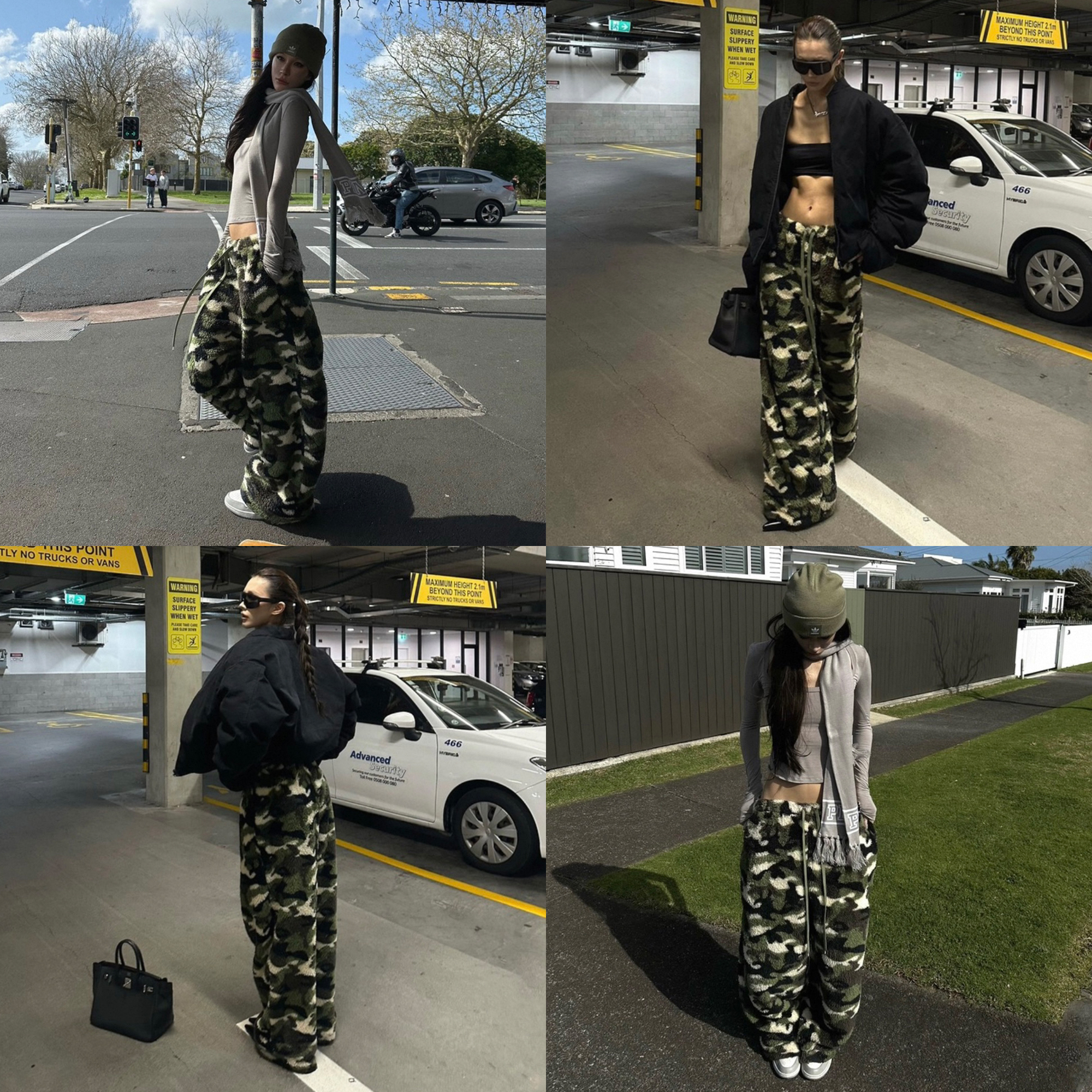 韩ins风街头复古小众迷彩羊羔绒抽绳调节运动可调节卫裤休闲裤