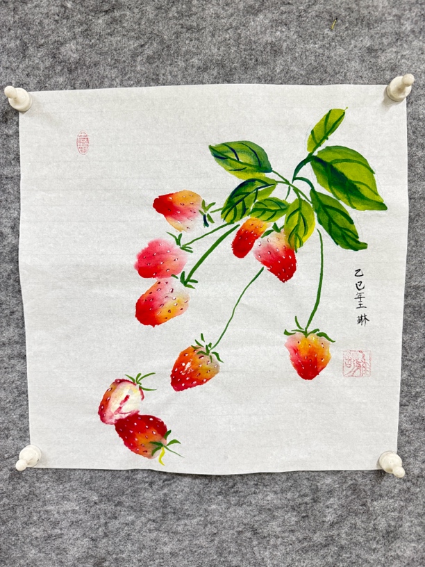 新中式紫气东来挂画餐厅玄关装饰画水果国画斗方国画  35cm*35cm